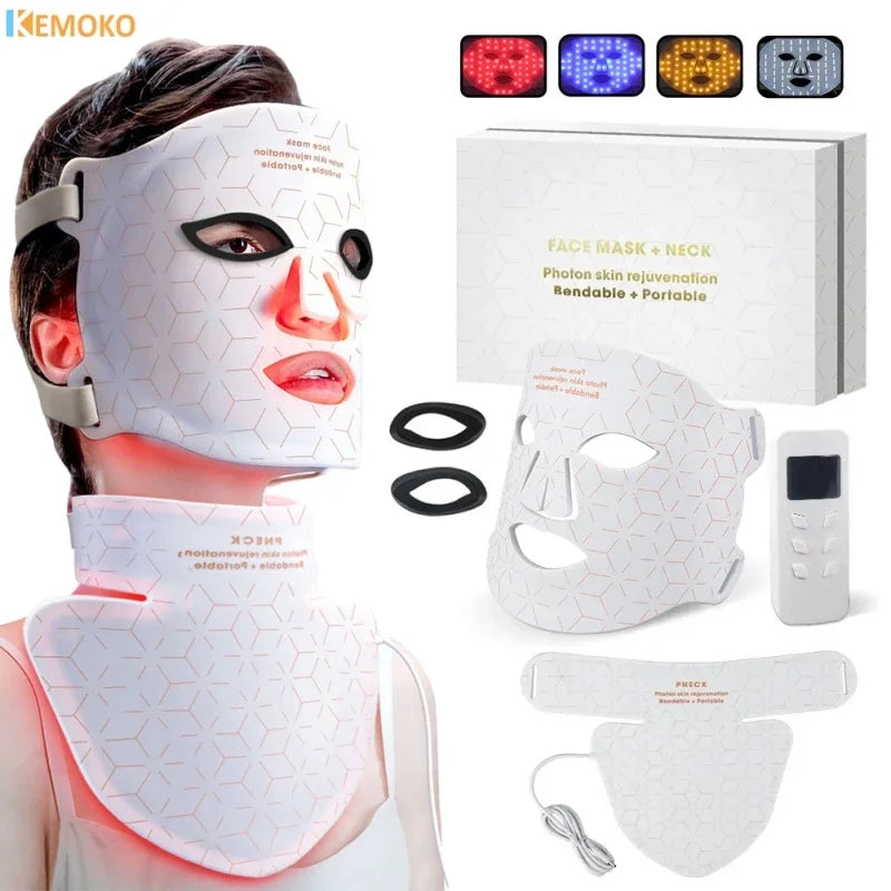 Silicone Face LED Mask SPA 4 Color Red Light Therapy Infrar Flexible Therapy Anti Aging Rejuvenation Repair Brighten Skin Tone