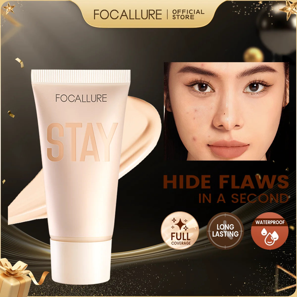 FOCALLURE Waterproof Liquid Foundation Cream Full Coverage Oil-control Long-lasting Lightweight Face Concealer Base Cosmetics