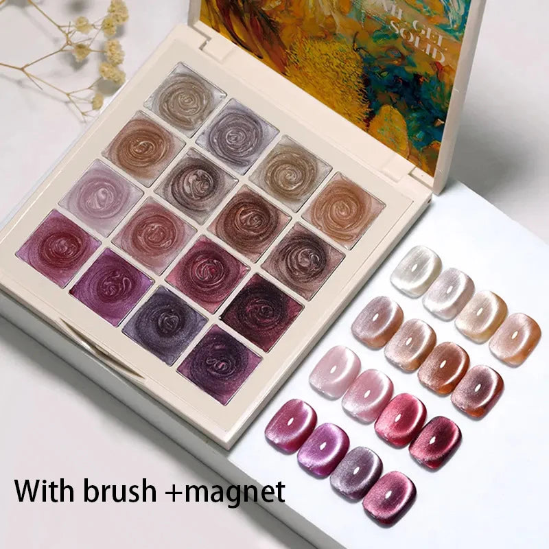 2025 16 Colors Maillard White Cat Eye Solid Cream Varnish Gel Polish Gel Solid Nail Gel Palette Paint Nail Art UV Gel With Tools