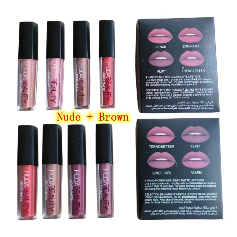 4pcs Lipstick Moisturizing Balm Set Matte Lip Gloss Lip Glaze Tint Non-stick Non-Fading Lips Huda Lip Makeup Cosmetic Lip Care