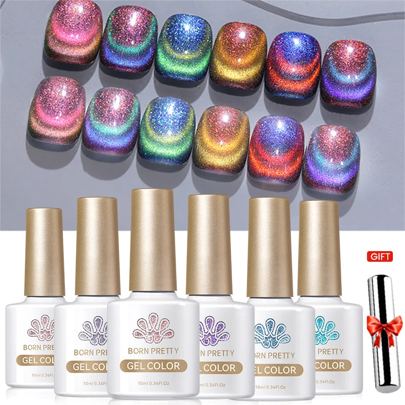 BORN PRETTY 6PCS Gel Polish Set 9D Polaris Cat Magnetic Soak Off UV LED Polish DIY Nail Art Manicure Varnish Base Top Coat