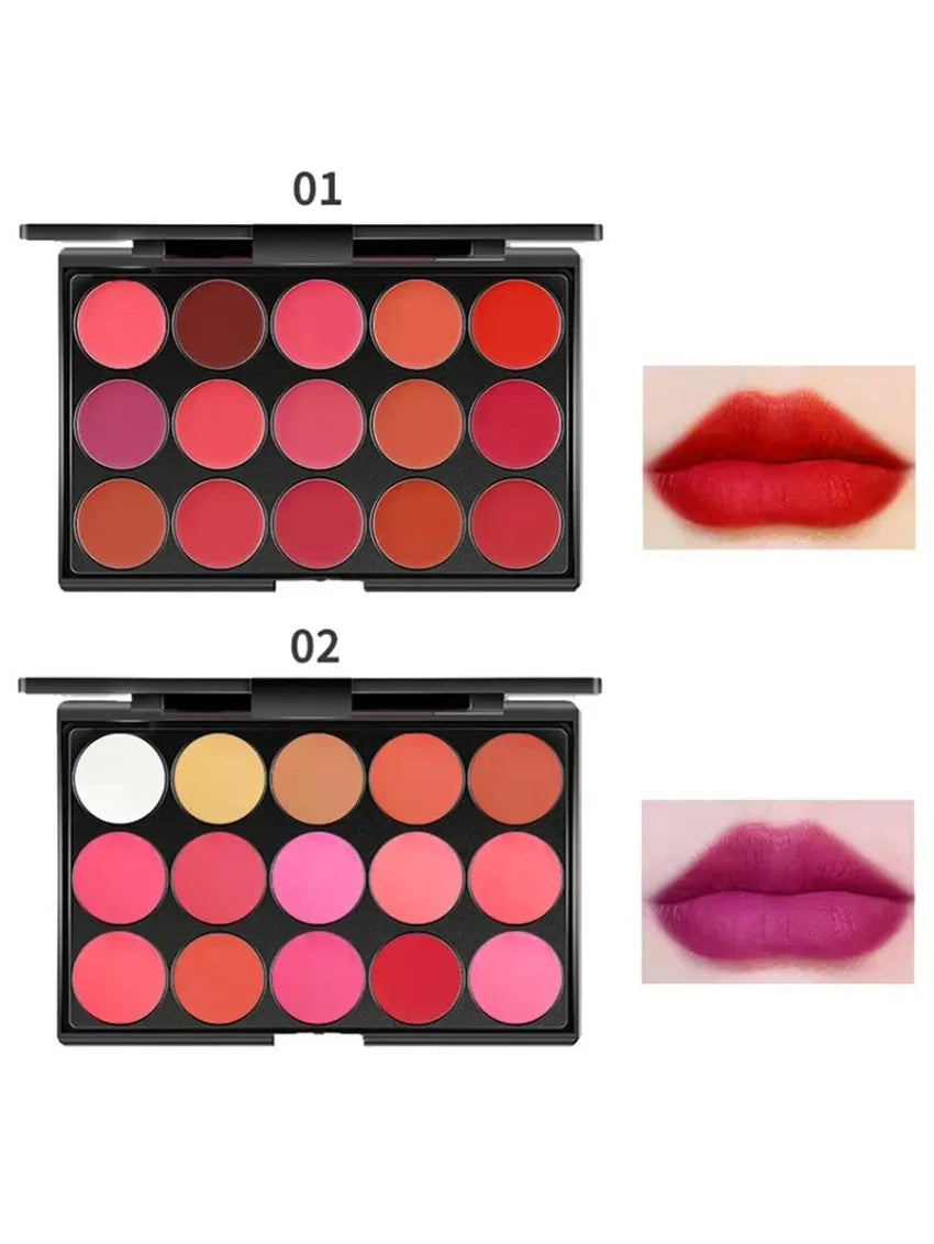 Private Label Non-fading 15-colors Lipstick Cream Palette Waterproof Moisturizing Hydrating Easy To Colored Lipstick Makeup Bulk