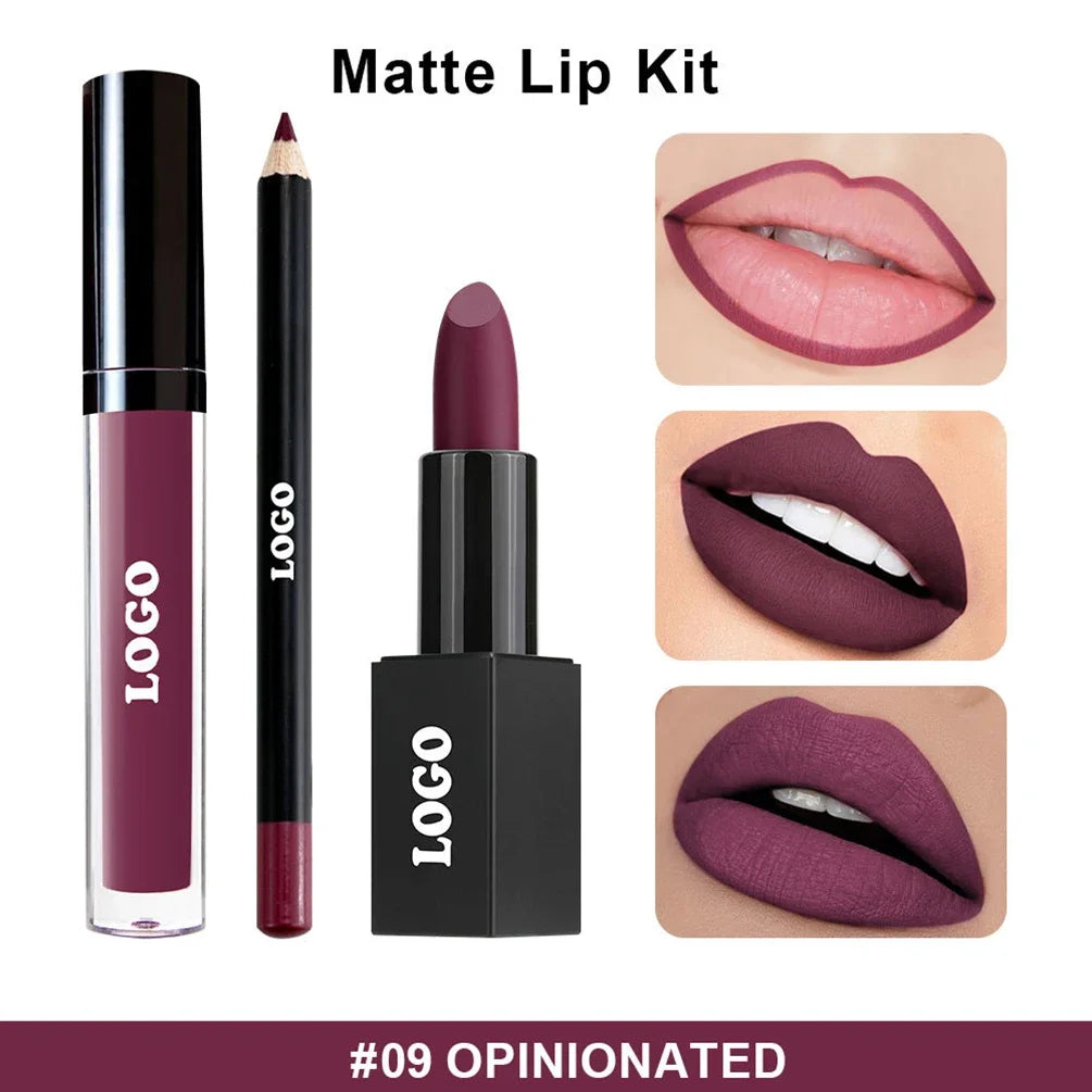 12-color Custom Logo Lipstick Lipgloss Lipliner Kit Private Label Black Square Tube Matte Waterproof Pigment Lips Makeup Vegan