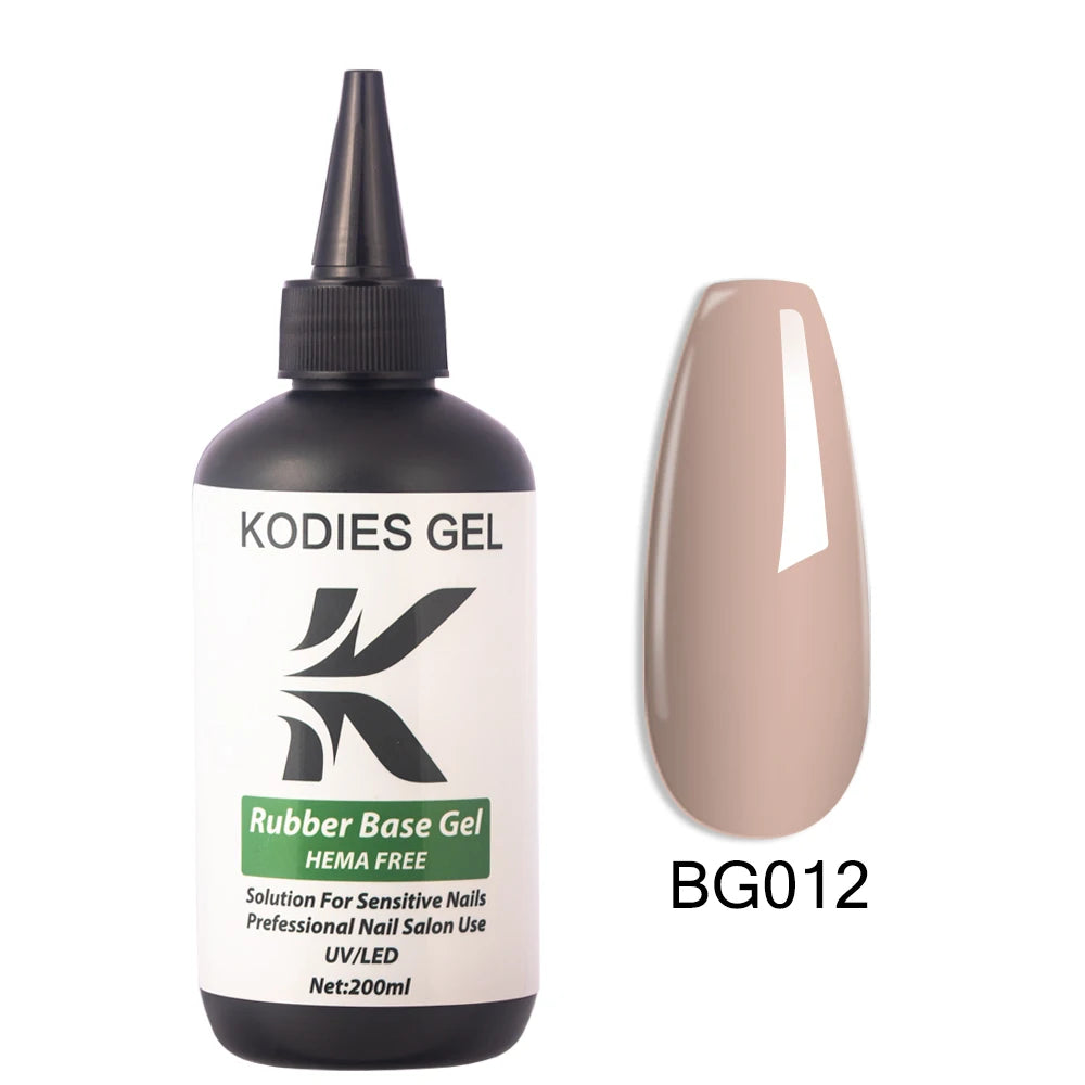 KODIES GEL HEMA Free Rubber Base Gel Nail Polish 200ML UV Semi Permanent Vegan Gel Varnish Bulk Refill Manicure Salon Quality