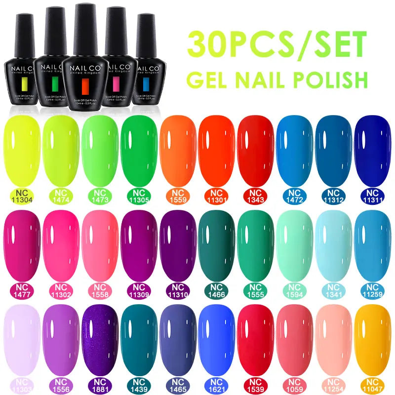 NAILCO 20/30Pcs Fluorescent Color Gel Nail Polish Set Semi Permanent UV LED Varnish Nail Art Design Soak Off Nail Gel Set 15ml