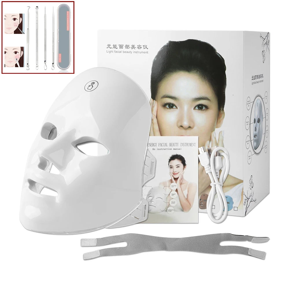 7 Colors Photon Facial LED Mask Red Light Therapy Anti Aging Face Neck Beauty Mask Relaxation Treatment Anti-Wrinkle Skin Care