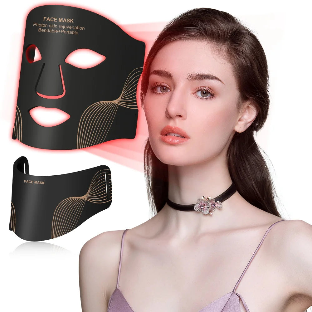 7 Color LED Face Mask with Neck - Wireless Portable Red Light Therapy for Anti-Aging, Wrinkles, Skin Rejuvenation, Home Use