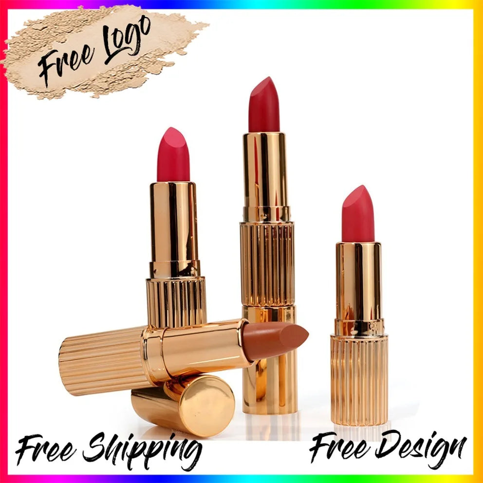 Gold Matte Lipstick Private Label Waterproof Long Lasting Vegan Lipstick Makeup Custom Logo