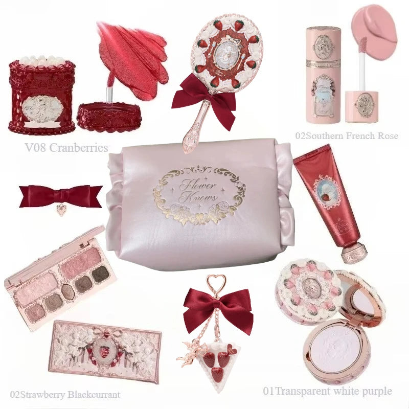 Flower Knows Strawberry Cupid Collection Makeup Set Sweetheart Gift Set Lip Mud Liquid Blush Face Palette All In One Make Up Kit