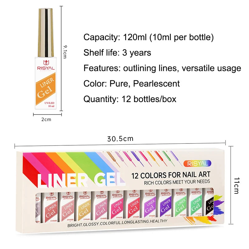 Neon Gel Nail Set Gel Pull Liner Glitter Nail Polish Kit UV/LED Fluorescent Color Gel DIY Manicure Painting Gel Nail Art Brushed