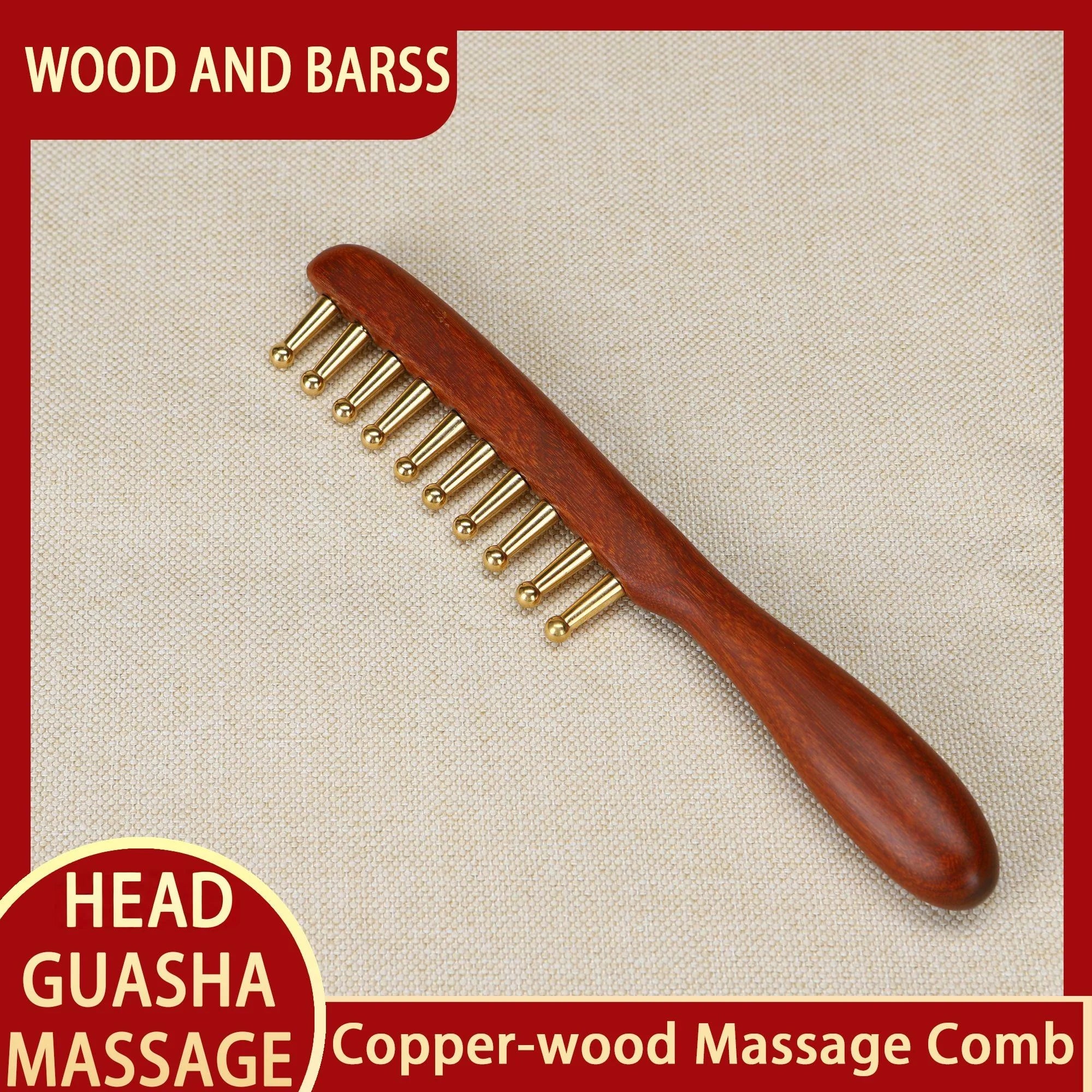 Head meridians massage comb copper wood meridians fine tooth comb needling Guasha scalp relax