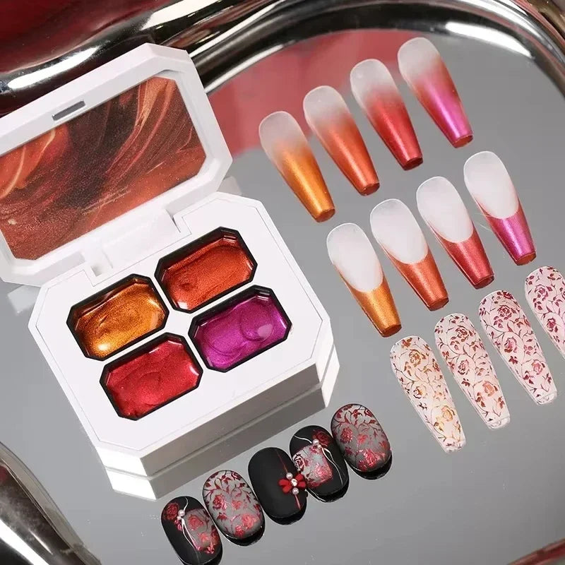 4 Colors Red Gilding Pat Painting Gel Nail Polish High Saturated Thick Paint Gradient Nail Polish Gel Varnishes For Manicure