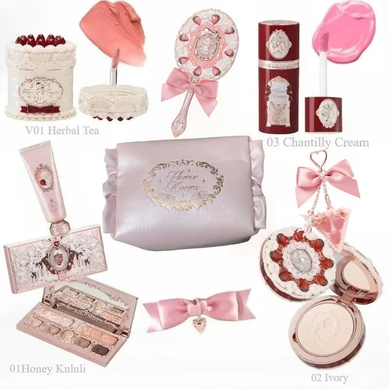 Flower Knows Strawberry Cupid Collection Makeup Set Sweetheart Gift Set Lip Mud Liquid Blush Face Palette All In One Make Up Kit