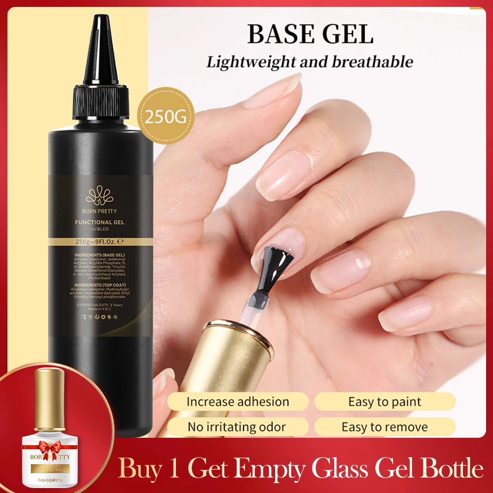 BORN PRETTY 250g Clear Nude 2 In 1 Rubber Base Gel Functions Gel and Color Gel Self-leveling Gel Protecting Natural Nails