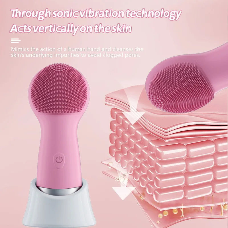 Electric Silicone Pore Cleaner Face Washing Device Household Sonic Facial Cleanser Ultrasonic Vibration Facial Cleansing Brushes