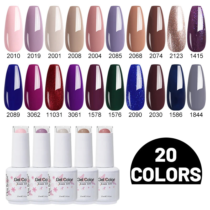 Clou Beaute 10/12/20/24pcs Gel Nail Polish Set Color 15ml White Glass Bottle Nail Art Kit Semi Permanent Gellack Nail Varnish