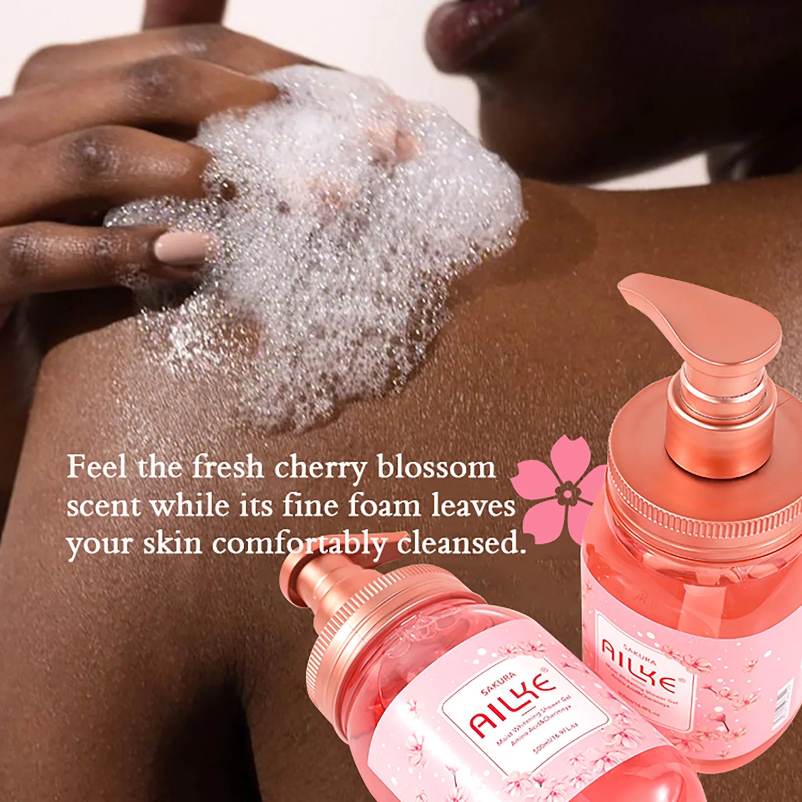 AILKE Cherry Blossom Shower Gel, Deep Clean, Whitening, Moisturize, Soothe Skin, Exfoliates, With Natural Ingredient Body Wash