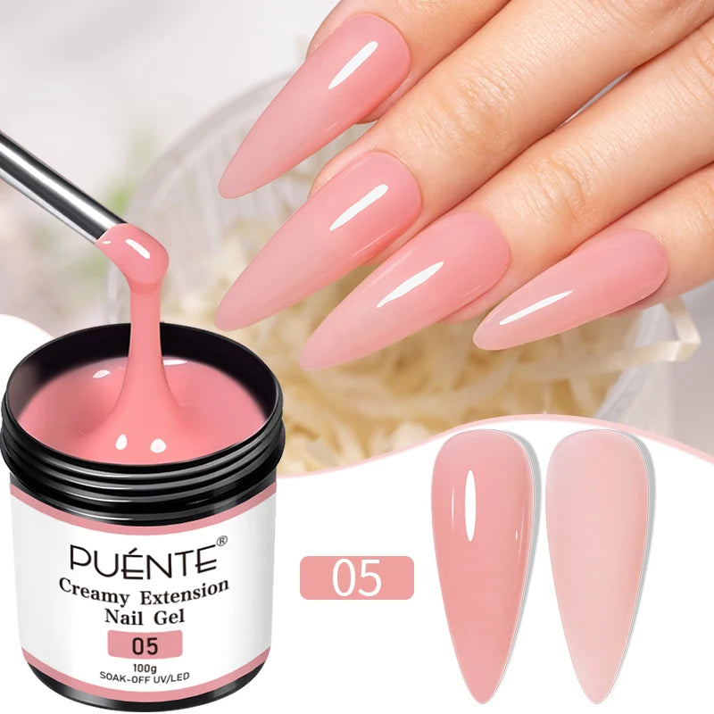 PUENTE 100g Creamy Extension Nail Gel Clear White Nude Pink Color Big Volume Builder Nail Gel Soak Off UV Gel For Nail Extension
