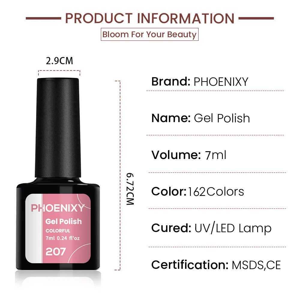 PHOENIXY 55PCS Gel Nail Polish Set with Base Matte Glitter Top Coat Semi Permanent Gel Nail Varnish 7ML Nail Gels Kit Hot Sale