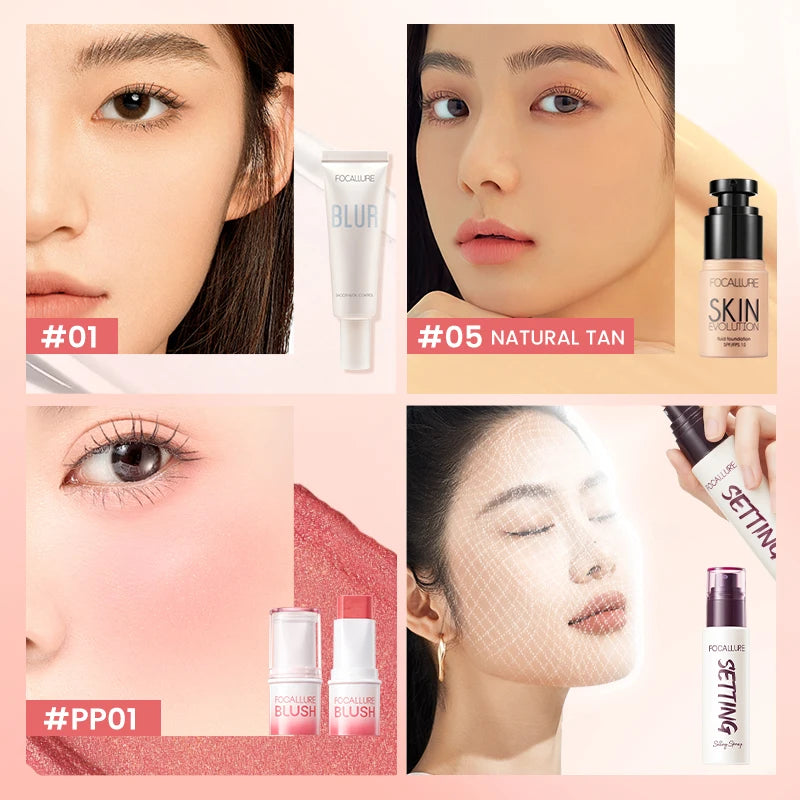 FOCALLURE Full Face Makeup Set Liquid Concealer Waterproof Primer Gel Blush Stick Spray Fixer Face Makeup Women Cosmetics