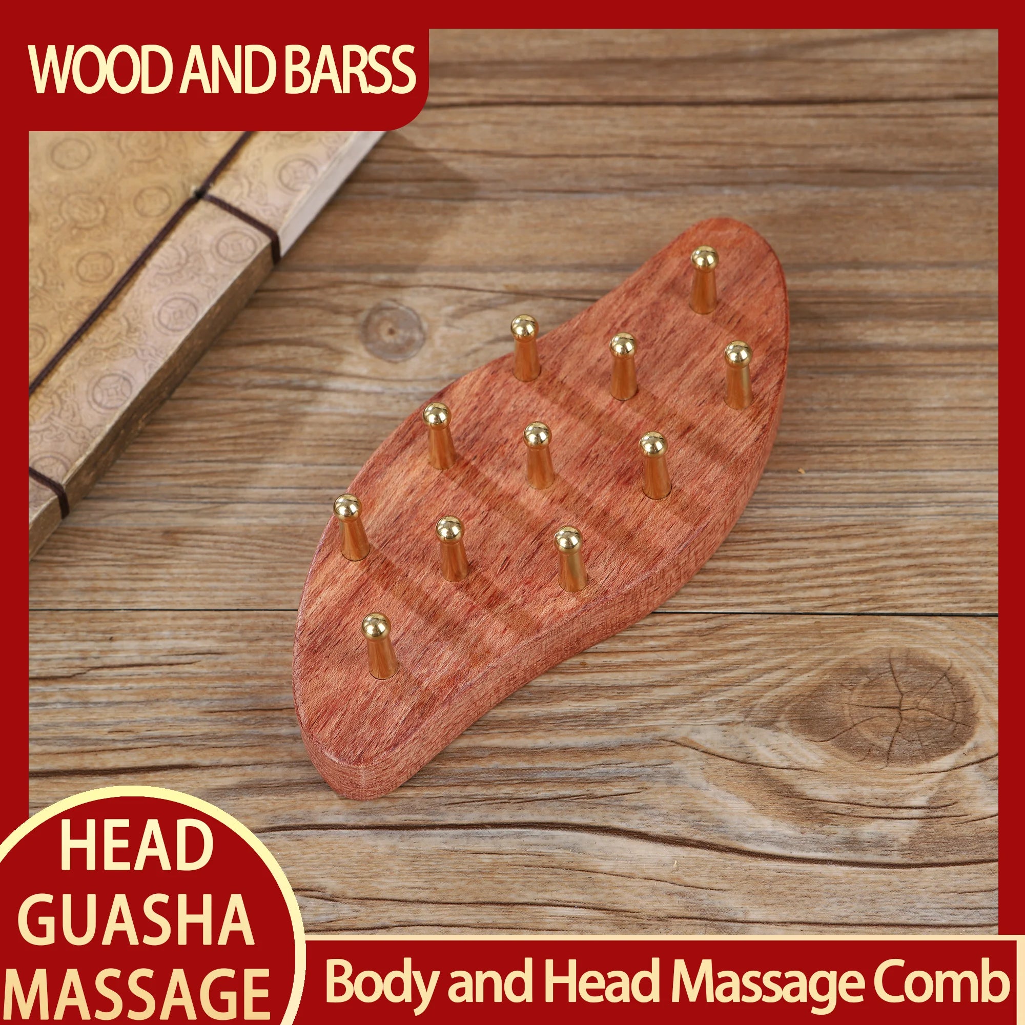 Head meridians massage comb copper wood meridians fine tooth comb needling Guasha scalp relax
