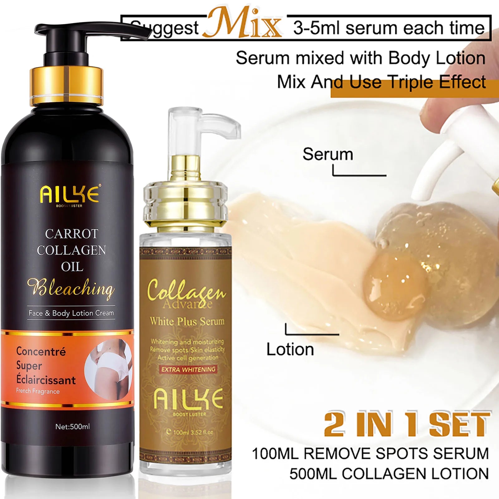 AILKE Whitening And Moisturizing Body Lotion, For Dark And Black Skin ,With Collagen Cleaning Skin, Pump Huge Bottle