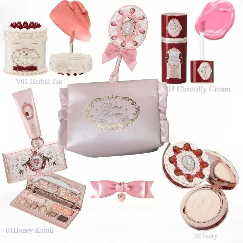 Flower Knows Strawberry Cupid Collection Makeup Set Sweetheart Gift Set Lip Mud Liquid Blush Face Palette All In One Make Up Kit