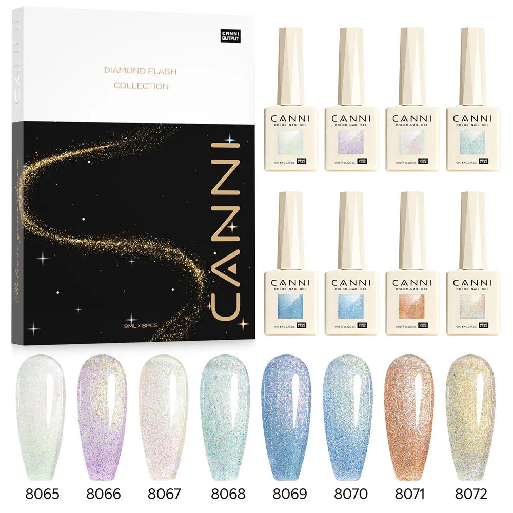 CANNI VIP Kit Hema Free Nail Gel Polish Crystal Cat Eye Sparkle Diamond Semi Permanent Soak Off UV LED Gel Varnish 9ml*8pcs