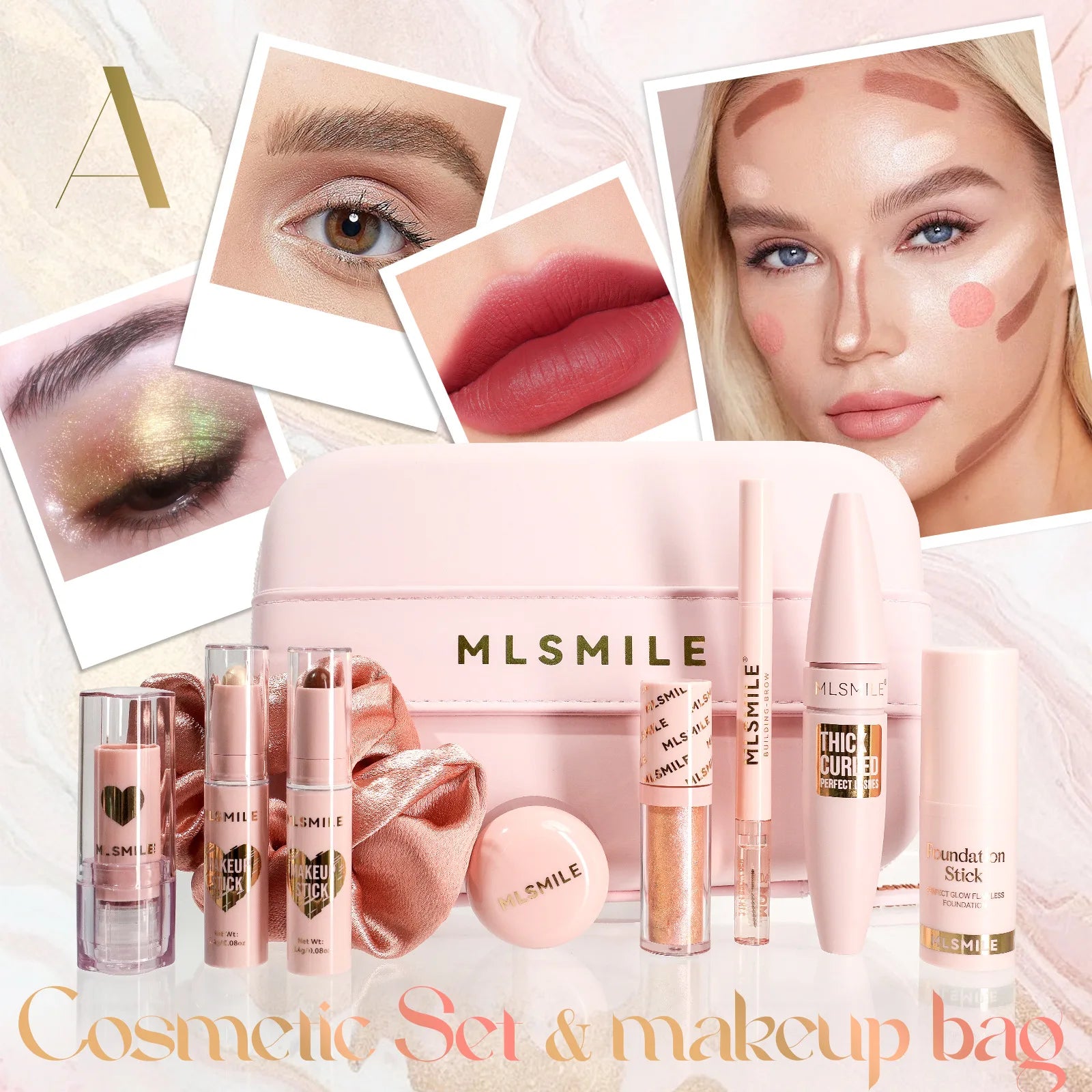 MLSMILE Face Makeup Set Cosmetic Bag Large Set Christmas Valentine's Day Gift Lipstick Lip Gloss Mascara Blush Eyeliner Gift Box