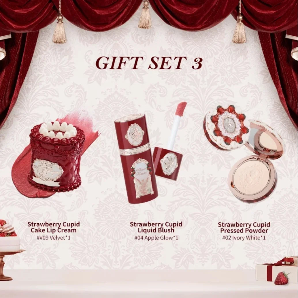 Flower Knows Set Strawberry Cupid Series powder blusher Makeup Set Lip Mud Velvet Matte Silky Smooth Lipstick