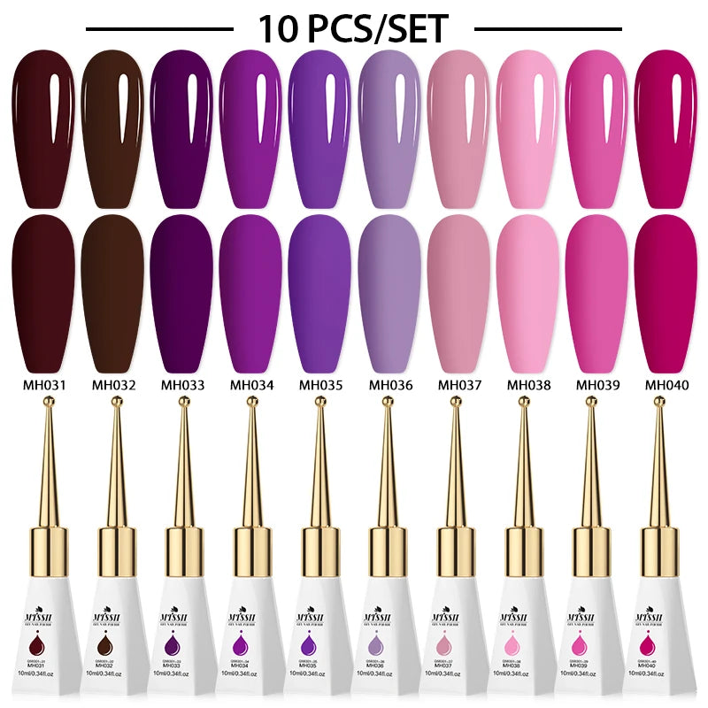 MTSSII 10Pcs/Set 10ml Glass Bottle Gel Nail Polish Nail Supplies Pink Nude Milky White UV Gel LED Nail Art Varnish For Nails
