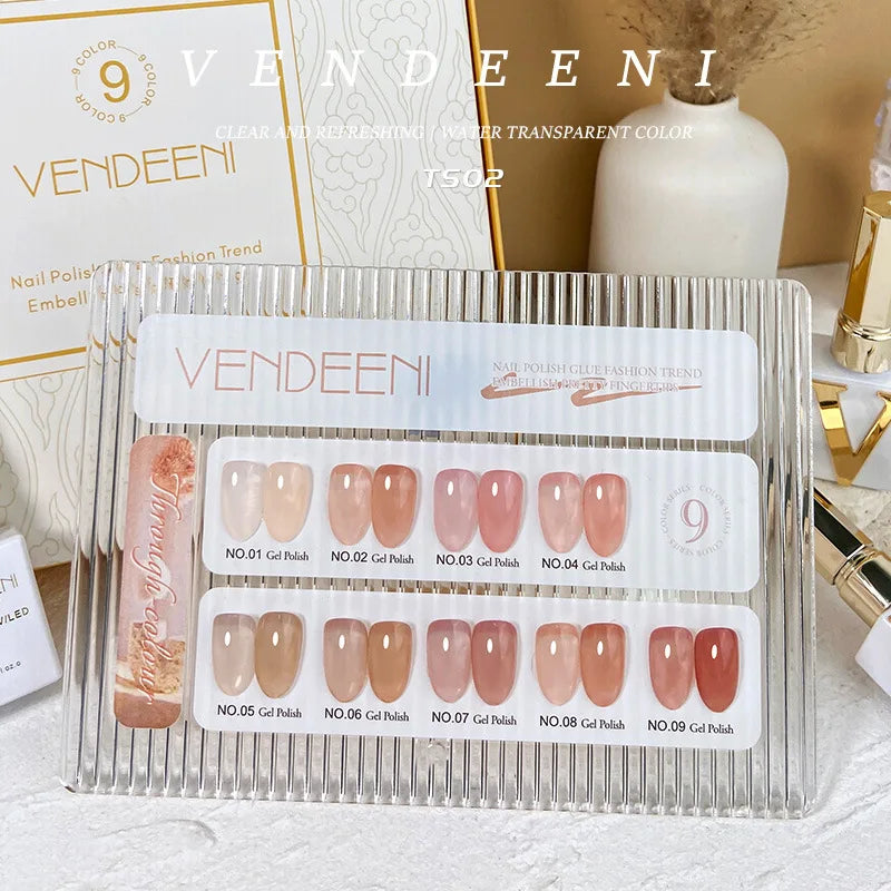 Vendeeni 9 Color Semi Transparent Jelly Gel Nail Polish Nude Pink UV Soak Off Gel Varnish Jade Fat Gel Lacquer For Nail Art 15ml