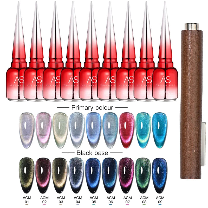 AS 9pcs Cat Eye Magnetic Moonlight Gel Nail Polish Set 15ml Sparkle White Silver Water Light Red UV Gel Nail Art Manicure