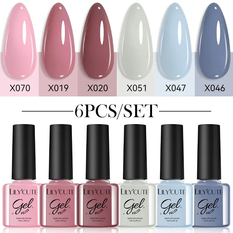 LILYCUTE 6Pcs/set 7ml Coffee Series Gel Nail Polish Kit