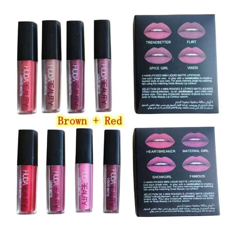 4pcs Lipstick Set Matte Lip Gloss Waterproof Lip Glaze Tint Non-stick Non-Fading Lips Huda Lip Makeup Cosmetic Lip Care