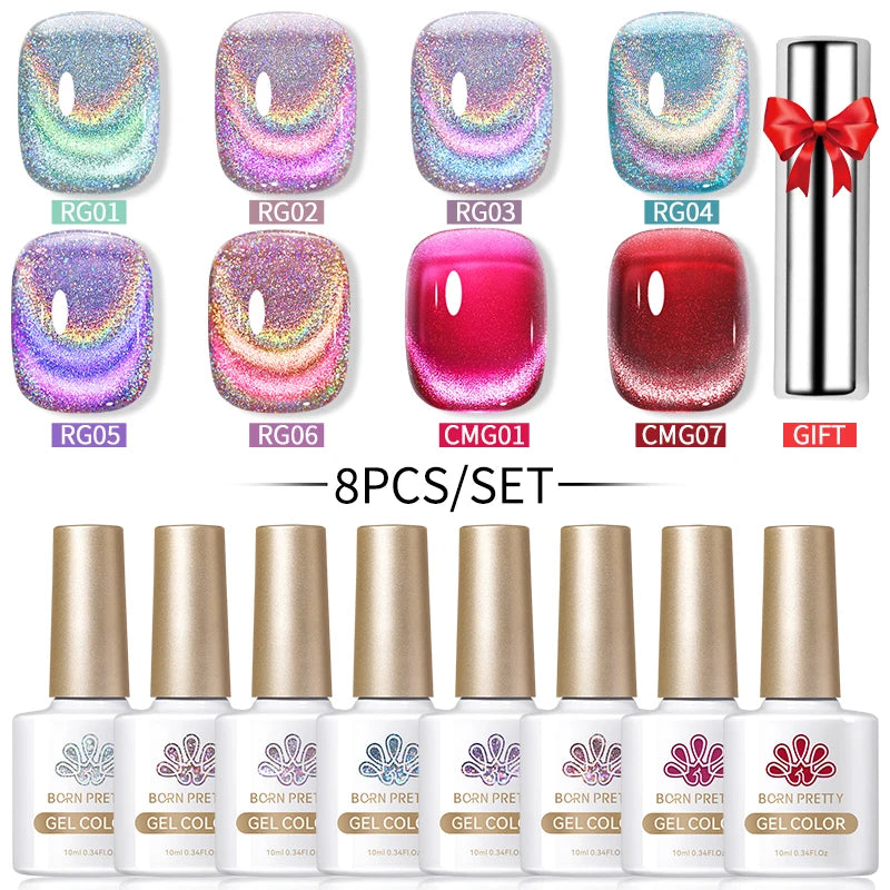 BORN PRETTY Sparkling Moonlight Cat Magnetic Gel Polish Set Semi Permanent Soak Off Crystal Gel Nail Polish Kit For Nail Art DIY