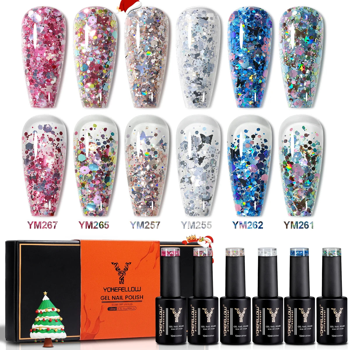 YOKEFELLOW 6Pcs Gel Nail Polish Set 10ML Summer Glitter Gel Polish Macaron Rainbow Colors 2024 Gel Polish Kit Trendy Nail Art