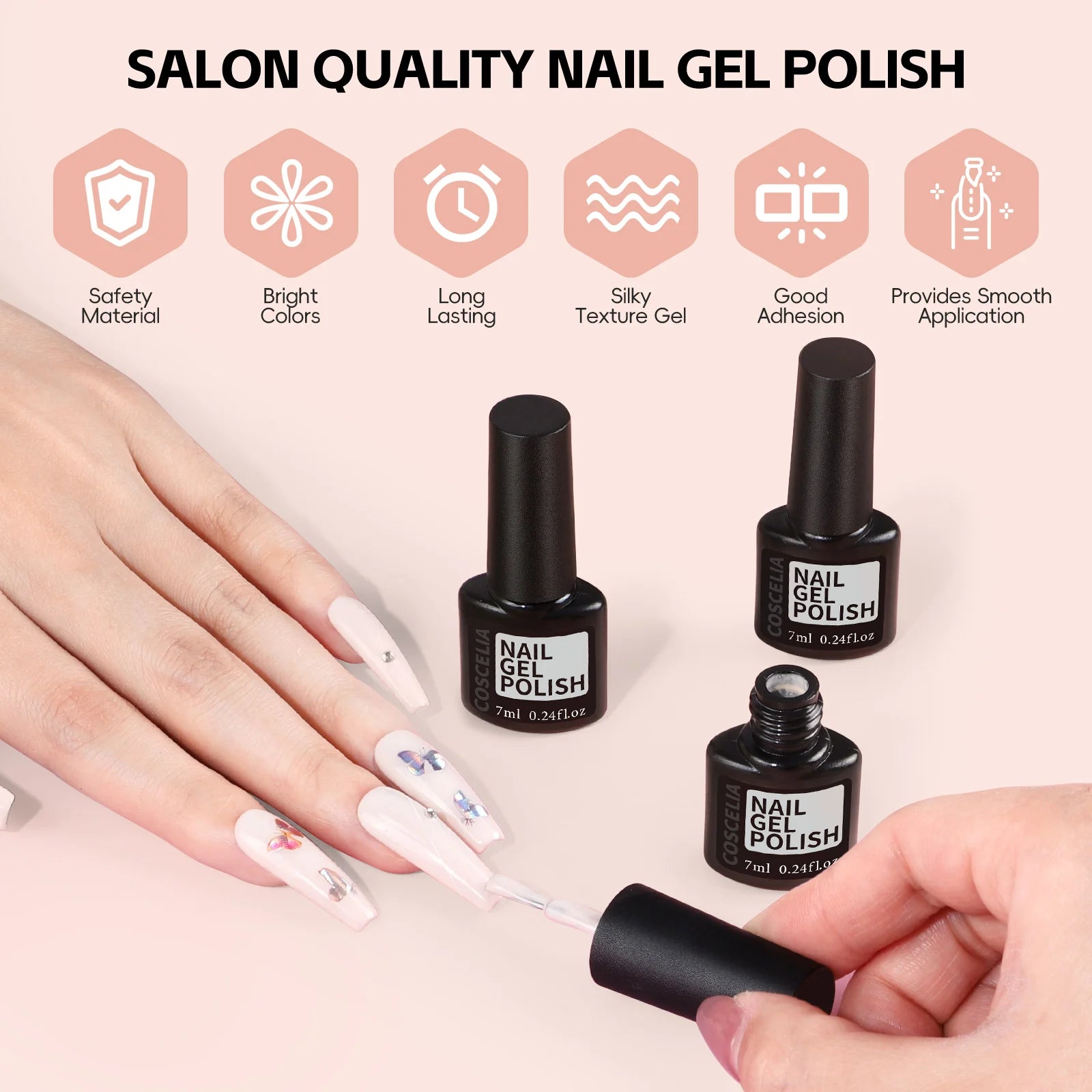 Coscelia 35Colors 7ML Nail Gel Polish Base Top Coat Waterproof Nail Polish UV & LED Soak Off Gel for DIY Nail Art