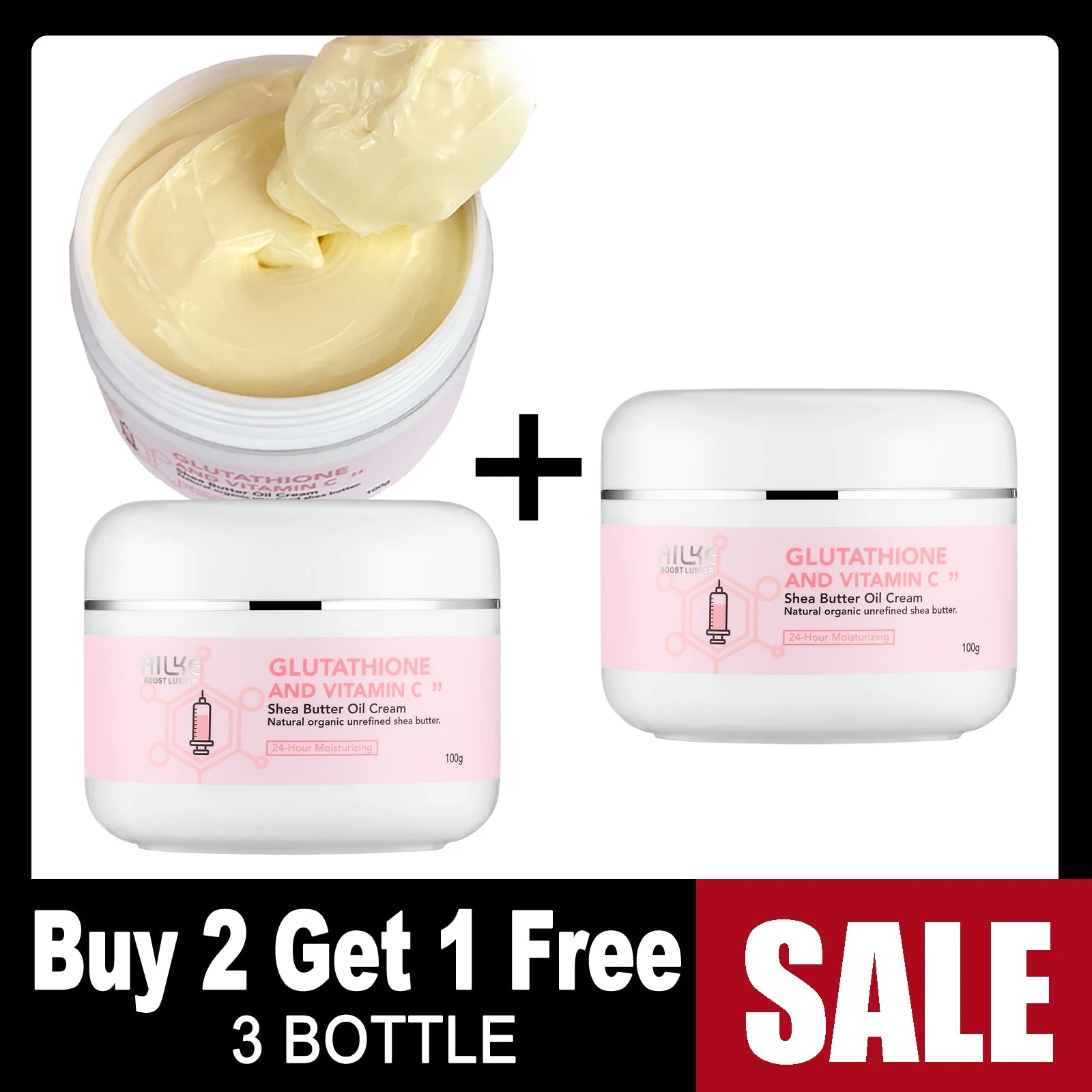 AILKE Organic Shea Butter Oil Whitening Body Cream, Brightening, Moisturizing, Smooth Skin, for Face and Body, 100ml