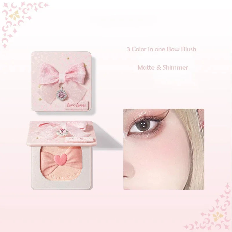 Korean Makeup Set GOGO TALES Double Lip Gloss Cruelty-Free Powder Blush-Shape Lower Eyelash Seal Black Eyeliner 3Pcs Kit