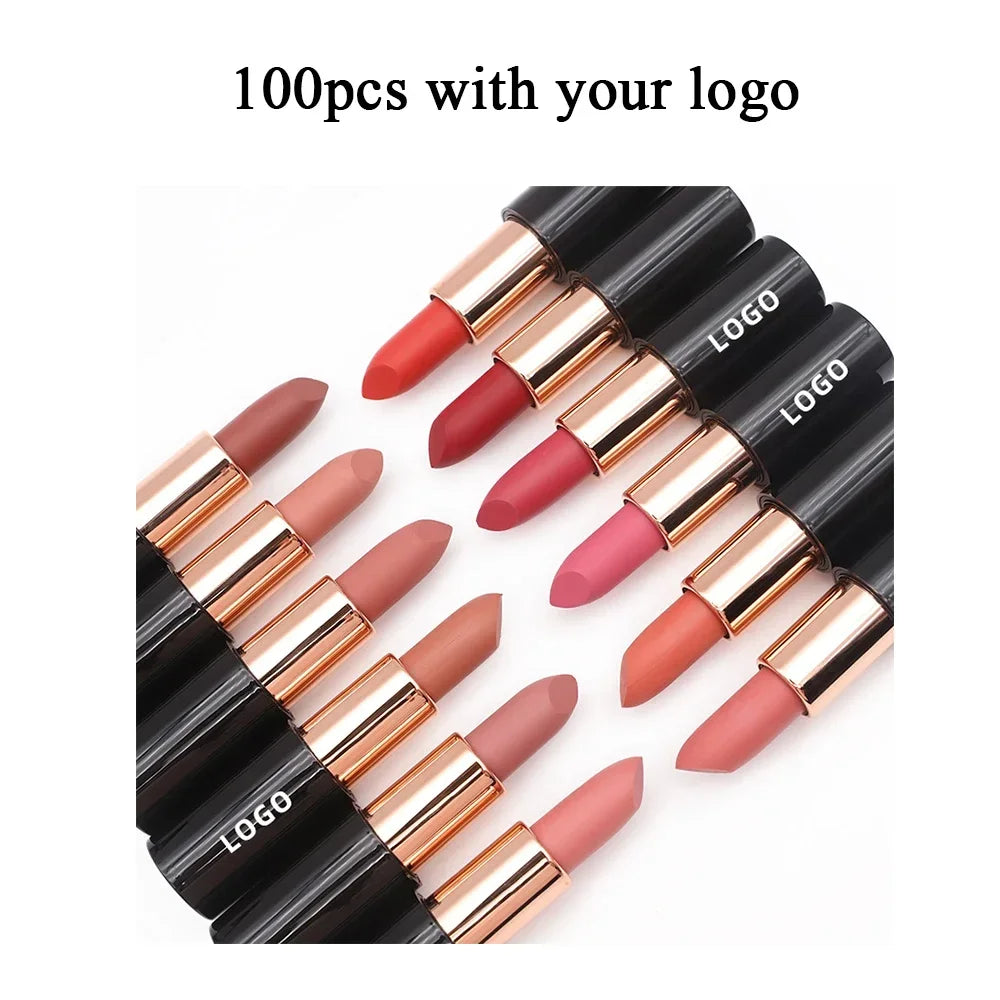 Custom 24colors Matte Waterproof Lipstick Long Lasting Non-fading Color Sexy Lips Beauty Makeup Cosmetics Bulk