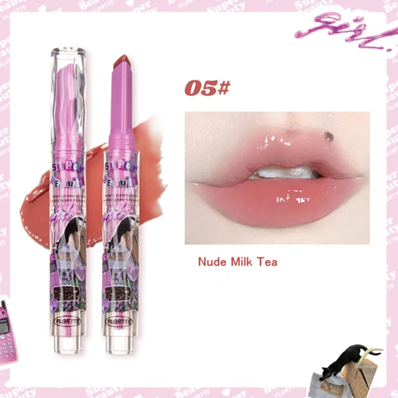 FLORTTE Watery Glow Lipstick Mirror Lip Balm Moisturizing Solid Jelly Lip Gloss Glass Lip Glaze Tint Makeup Beauty