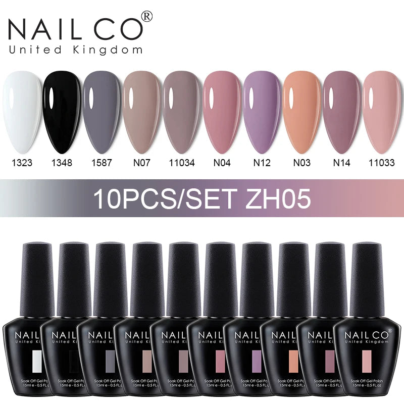NAILCO 10Pcs 15ml Gel Nail Polish Set Hybrid Varnishes Nails Art Manicure Gel Polish Set Vernis Semi Permanent UV Gel Glue kit