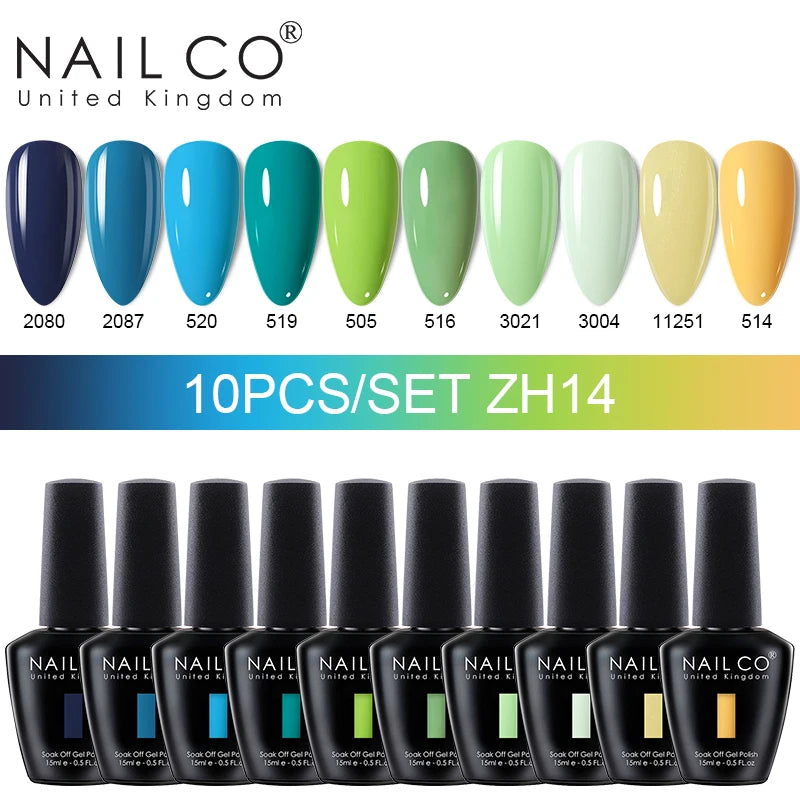 NAILCO 10Pcs 15ml Gel Nail Polish Set Hybrid Varnishes Nails Art Manicure Gel Polish Set Vernis Semi Permanent UV Gel Glue kit