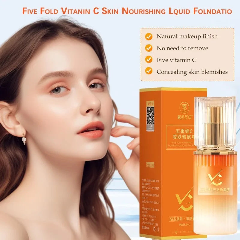 5X Vitamin C Skincare Foundation - Hydrating Oil-Control Lightweight Formula Natural Brightening Coverage Concealing,Nourishing