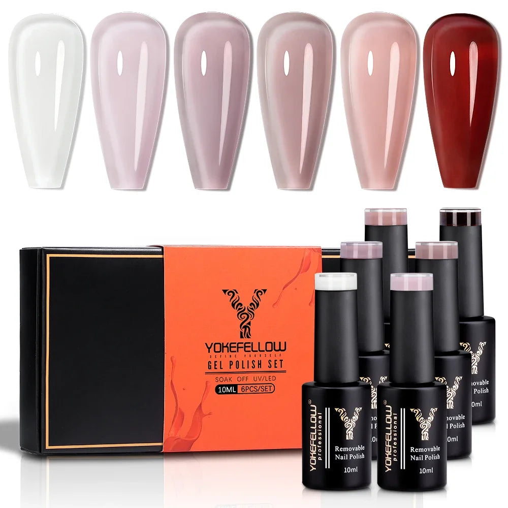NEW SET YOKEFELLOW 6/PCS Pastel Pink Glitter Pink Set Spring Summer Gel Polish Soak off for Summer DIY Salon Home Manicure 10ML