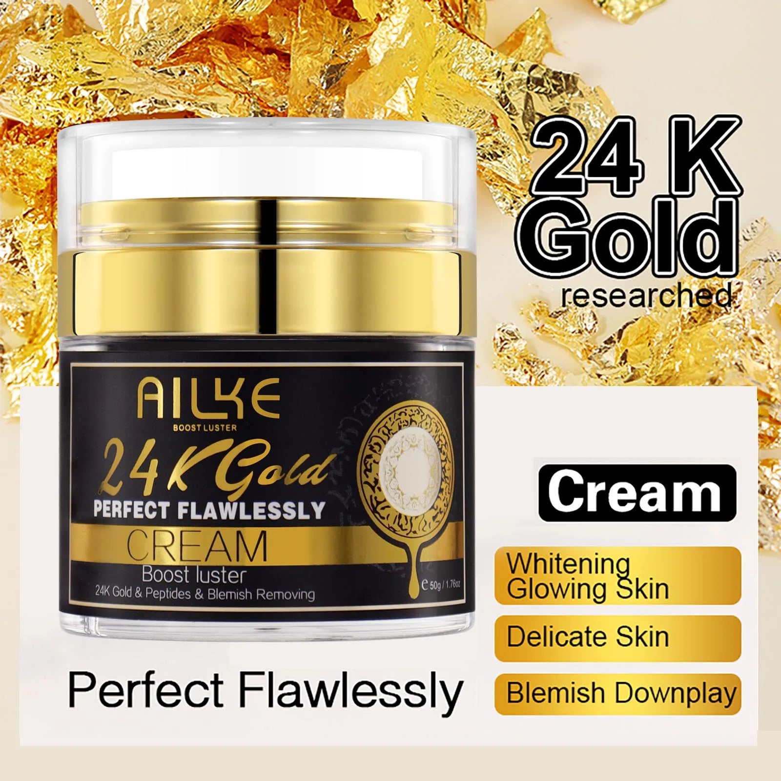 AILKE 24K Whitening Skin Care Set, Lightening, Remove Black Spots, Melanin, Stains, Even Skin Tone, Moisturizing, for All Skin