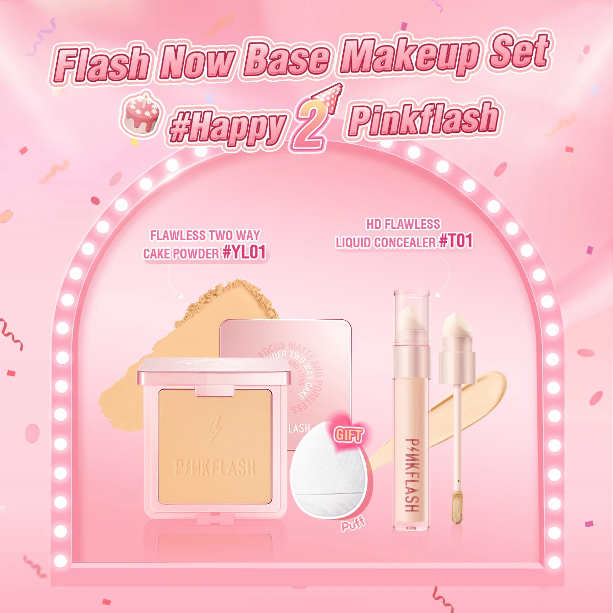 PINKFLASH 2 Anniversary Full Makeup Sets Waterproof Liquid Lipstick Face Concealer Eyeshadow Palette Mascara Eyebrow Cosmetics