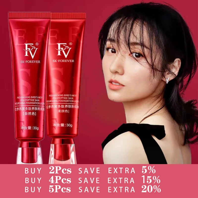 90g 3pcs FV Face Foundation Red Ginseng Precious Herbal Extracts Concealer Oil-control Waterproof Hydrating Makeup Base Cream