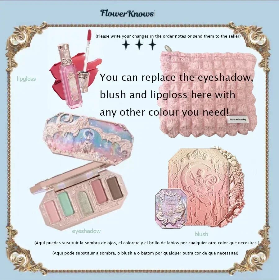 Makeup Set Flower Knows Moonlit Mermaid Eye Shadow Palette Matte Blush And Lipgloss Kit Maquiagem With Bag